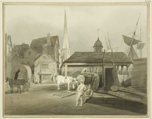 Extrémité nord-est de King Street, montrant le marché gallois en 1802