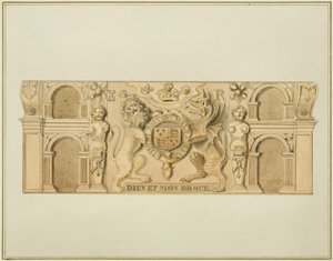 Armoiries de la reine Elizabeth en chêne anciennement dans une maison à l