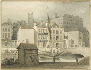 Le pont de pierre à la tête du quai (Saint-Gilles), avec la maison de sucre de Host Street