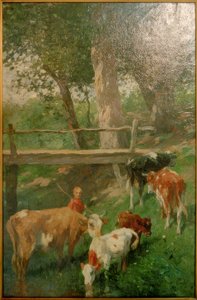 Jeune berger avec vaches