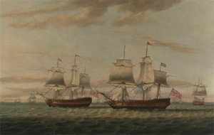 Un Indiaman et un deux-ponts à la dérive, dit être Thomas Dumar, Esq. dans le navire H.M. 