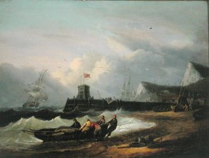 Tirer un bateau à terre au large du port de Douvres - Thomas Luny