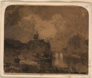 Dessin, scène de rivière, Grand Canyon, Colorado, 1870 - Thomas Moran