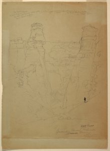 Dessin, Tours rocheuses dans le canyon de Muave [Muav], Colorado, 1873 - Thomas Moran