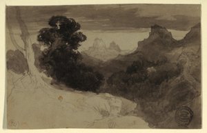 Dessin, Vue des Tetons, Wyoming, 1874 - Thomas Moran