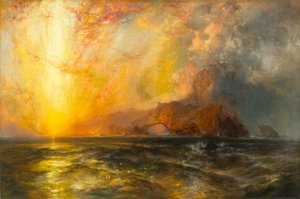 Férocement le soleil rouge descendant brûlait son chemin à travers les cieux