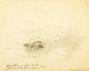 Tempête de grêle sur le ruisseau Cabin sur le chemin de la Tour du Diable - Thomas Moran