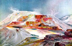 Les Mammoth Hot Springs, c.1880 (gravure) - Thomas Moran