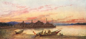 Village de Siwash, côte pacifique (lithographie couleur) - Thomas Mower Martin
