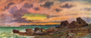 Coucher de soleil orageux, côte près de St John, Nouveau-Brunswick (lithographie couleur)