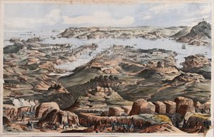 Vue de Sébastopol depuis les ouvrages de siège britanniques, la batterie du marin et la batterie du canon Lancaster - Thomas Packer