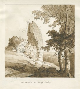 Audley - Château de Heeley: dessin sépia - Thomas Peploe Wood