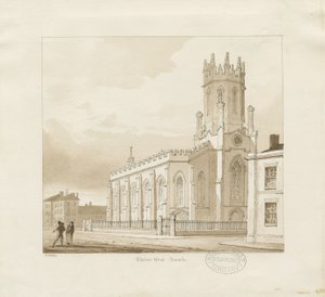 Bilston - Église St. Mary : dessin sépia, 1837 - Thomas Peploe Wood