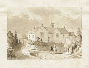 Croxden - Chapelle et école: dessin au lavis sépia, nd [1817-1845] - Thomas Peploe Wood