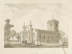 Église de Harborne (dessin lavis sépia) - Thomas Peploe Wood