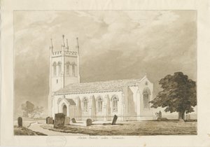Église de Norton Canes : dessin au lavis sépia - Thomas Peploe Wood