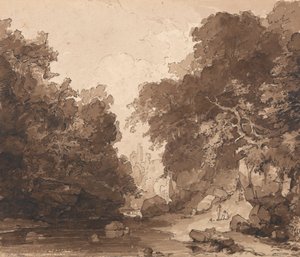 Château de Roslyn - un paysage fluvial boisé - Thomas Peploe Wood