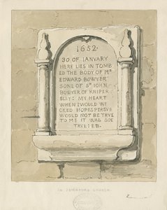 Église de Seighford - Tablette en pierre pour Edward Bowyer : dessin à la sépia, nd [?1838] - Thomas Peploe Wood