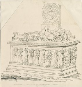 Église de Seighford - Tombe de William et Mercy Bowyer : dessin à la plume et à l