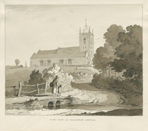 Église de Seighford : dessin au lavis sépia - Thomas Peploe Wood