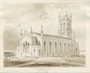 Église de Shelton : dessin au lavis sépia - Thomas Peploe Wood
