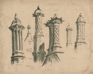 Thickbroom Hall ["Manley Hall"] - Pinacles et cheminées - Thomas Peploe Wood