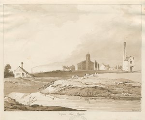 Nouvelle église de Tipton : dessin au lavis sépia - Thomas Peploe Wood