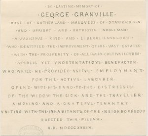 Trentham - Inscription sur le monument au duc de Sutherland - Thomas Peploe Wood