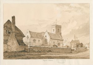 Église de Trysull: dessin à la plume et au lavis sépia