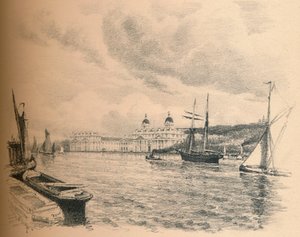 Palais de Greenwich depuis la rivière, 1902 - Thomas Robert Way