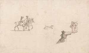 Cavaliers, figures et un chien - Thomas Ross