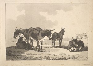 Un groupe de cinq ânes, trois debout, deux couchés, 1783-87 - Thomas Rowlandson