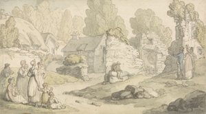 Scène de Village avec Personnages et Bâtiments en Ruines - Thomas Rowlandson