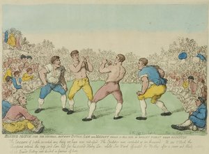 Match de boxe pour 200 guinées entre Dutch Sam et Medley (gravure en couleur) - Thomas Rowlandson