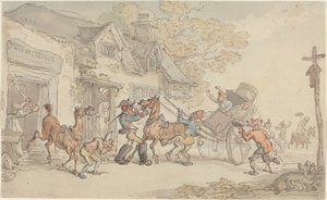 Changement de chevaux à une poste en France - Thomas Rowlandson