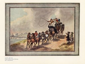 Coche et six chevaux avec passagers et bagages sur le toit - Thomas Rowlandson