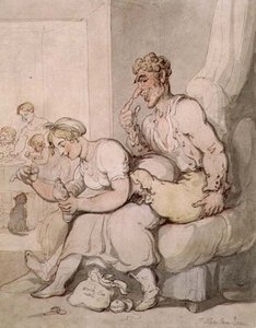 Raccommodant la chaussette - Thomas Rowlandson