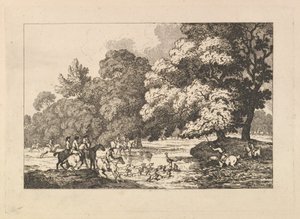 Chasse au Cerf - Une Scène de Paysage avec Cerf et Chiens dans une Rivière, 1787 - Thomas Rowlandson