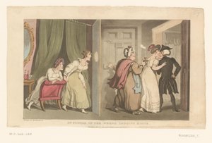 Doctor Syntax est conduit vers une porte par deux femmes - Thomas Rowlandson