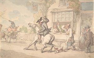 Dr. Syntax avec un cheval récalcitrant devant une auberge, XVIIIe-XIXe siècle - Thomas Rowlandson