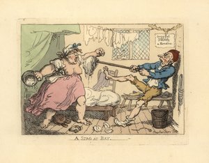 Mari retenant sa femme en colère avec une serpillière - Thomas Rowlandson