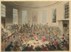 Illustration représentant une foule regardant un combat de coqs - Thomas Rowlandson