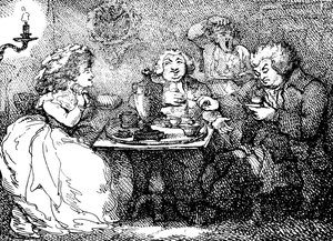 James Boswell, sa femme et le Dr Johnson prenant le thé à Édimbourg, 1773, 1786 - Thomas Rowlandson