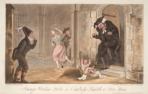 Les folies de Jemmy Gordon, ou les gambades de Cambridge à Peter House, de The English Spy, pub. 1824 - Thomas Rowlandson