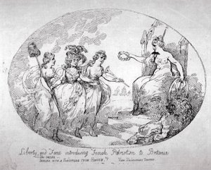 Liberté et Renommée introduisant le Patriotisme féminin à Britannia - Thomas Rowlandson
