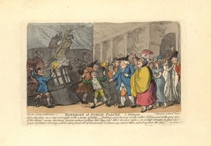 Homme et dames cherchant une voiture dans une foule sous la pluie - Thomas Rowlandson