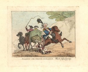 Homme perdant le contrôle de sa monture en passant devant une calèche - Thomas Rowlandson