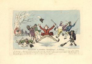 Hommes tombant en patins à glace, un autre tombant à travers la glace, etc. - Thomas Rowlandson