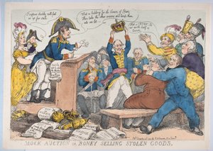 Vente aux enchères simulée ou Boney vendant des biens volés, 25 décembre 1813 - Thomas Rowlandson