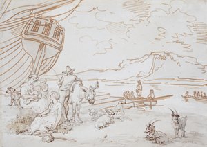 Une mère et ses enfants au bord de l